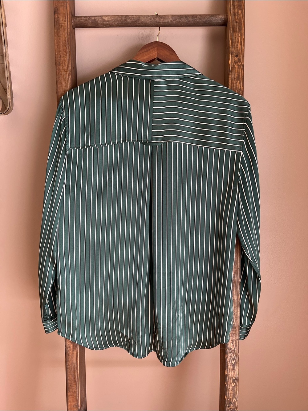 Rails Silk Forest Green Striped Button-Up Blouse - Picture 2 of 8